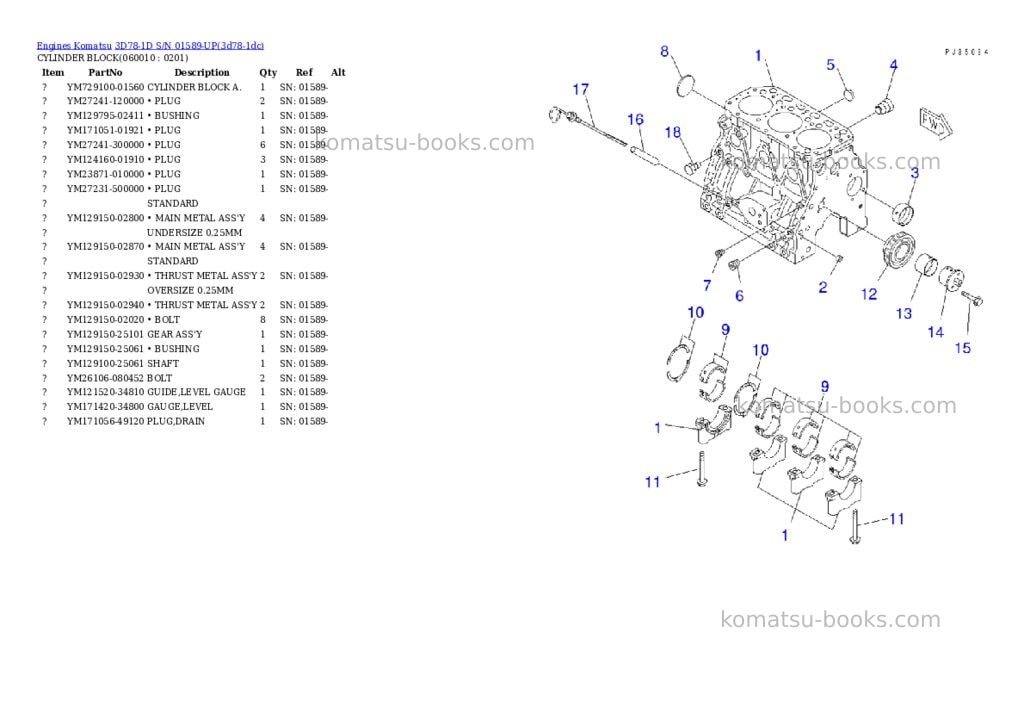 Komatsu 3D78-1D S/N 01589-UP Parts catalog cover Page 6