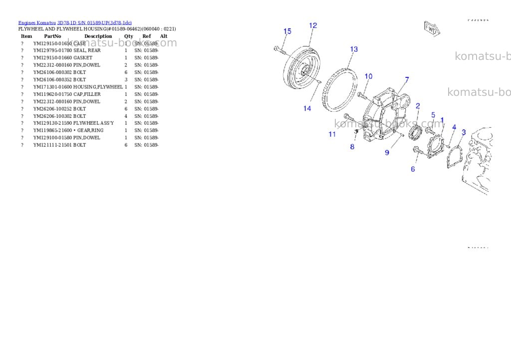 Komatsu 3D78-1D S/N 01589-UP Parts catalog cover Page 9