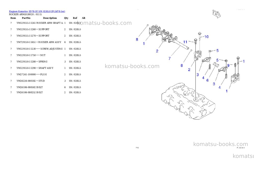 Komatsu 3D78-1E S/N 02853-UP Parts catalog cover