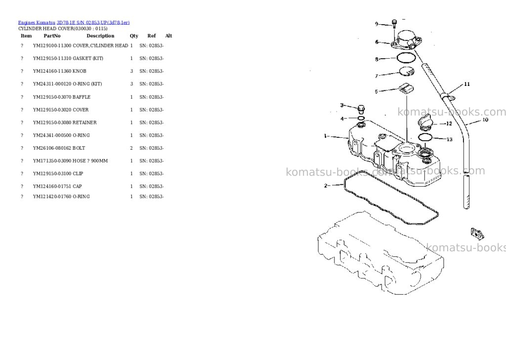 Komatsu 3D78-1E S/N 02853-UP Parts catalog cover Page 2