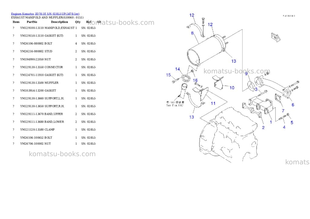 Komatsu 3D78-1E S/N 02853-UP Parts catalog cover Page 5