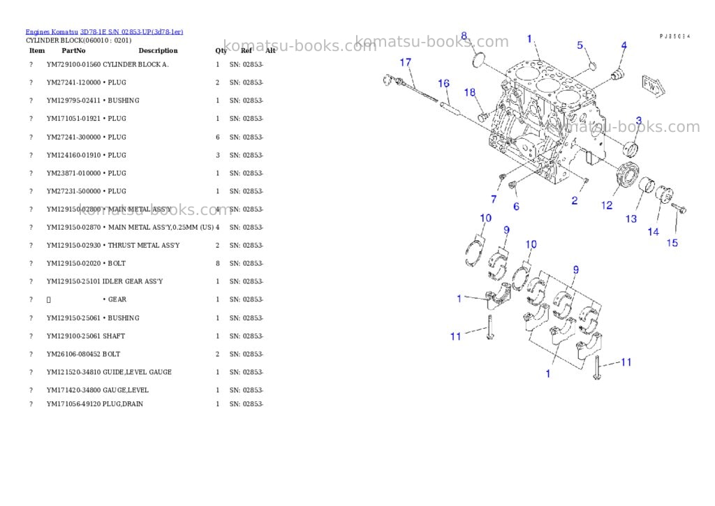 Komatsu 3D78-1E S/N 02853-UP Parts catalog cover Page 6