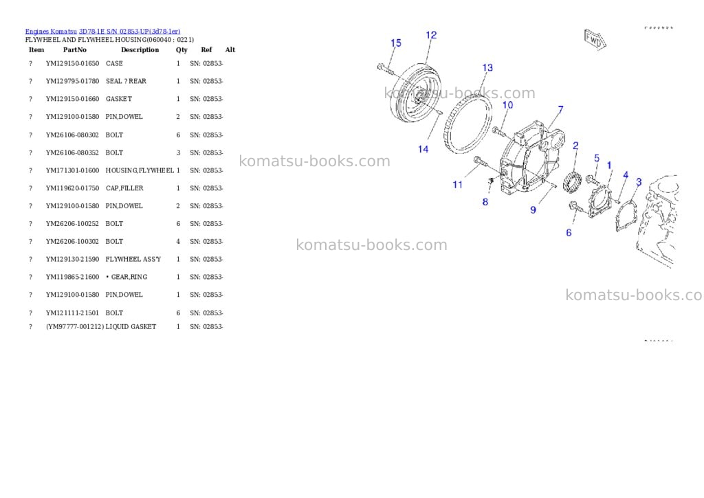 Komatsu 3D78-1E S/N 02853-UP Parts catalog cover Page 9
