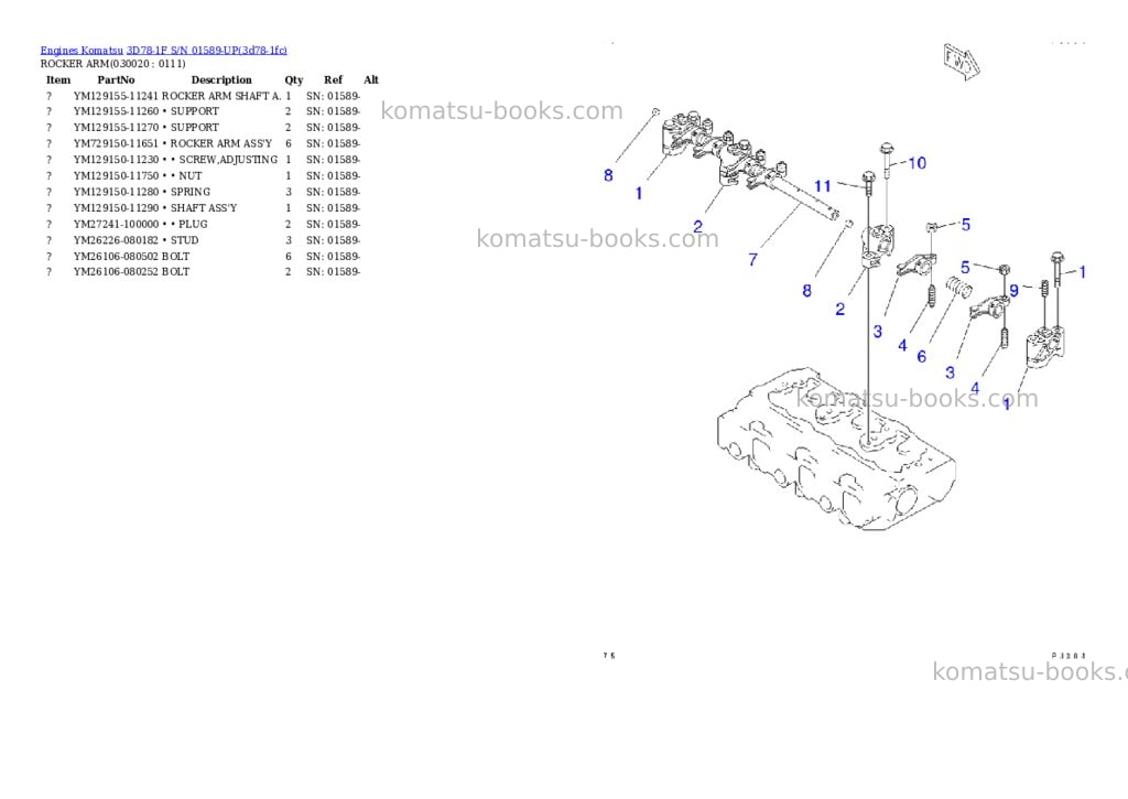 Komatsu 3d78-1f s/n 01589-up Parts catalog cover