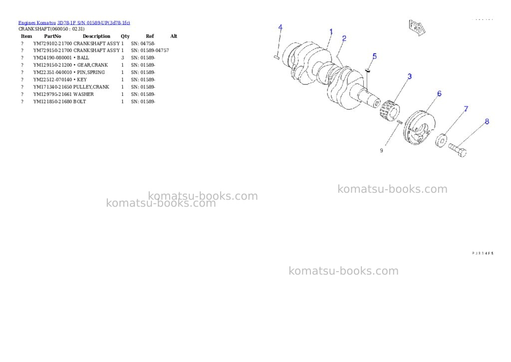Komatsu 3d78-1f s/n 01589-up Parts catalog cover Page 10