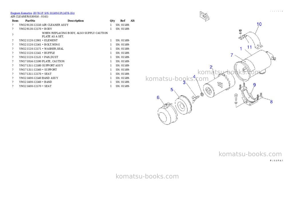 Komatsu 3d78-1f s/n 01589-up Parts catalog cover Page 4