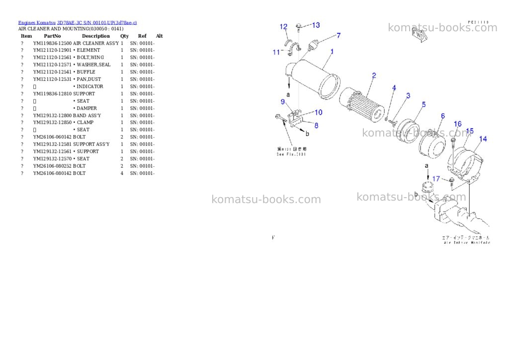 Komatsu 3d78ae-3c s/n 00101-up Parts catalog cover Page 4