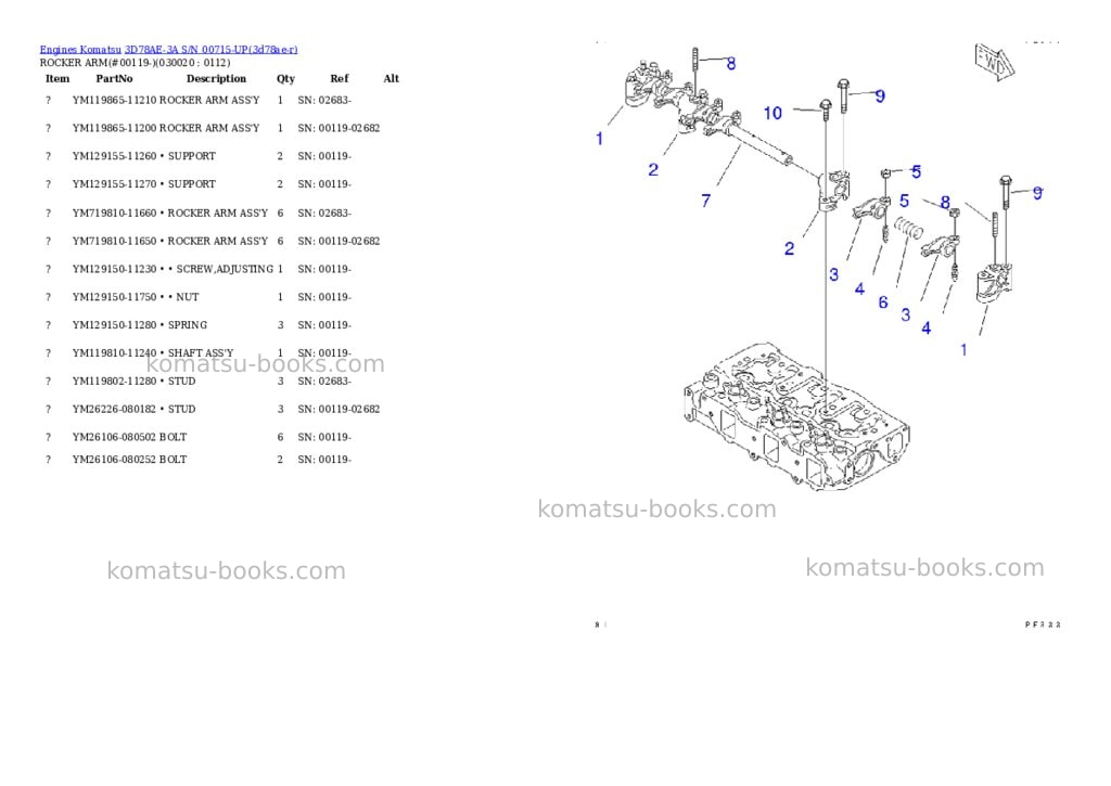 Komatsu 3d78ae-3a s/n 00715-up Parts catalog cover