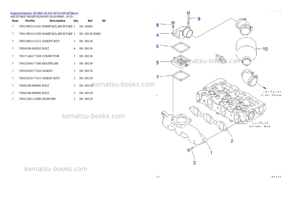 Komatsu 3d78ae-3a s/n 00715-up Parts catalog cover Page 3