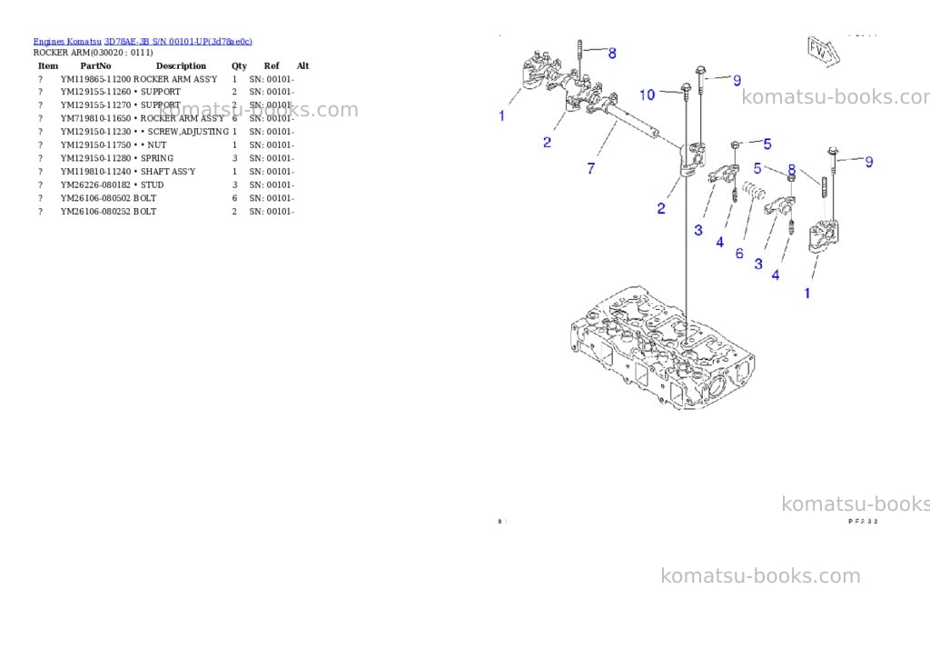 Komatsu 3d78ae-3b s/n 00101-up Parts catalog cover