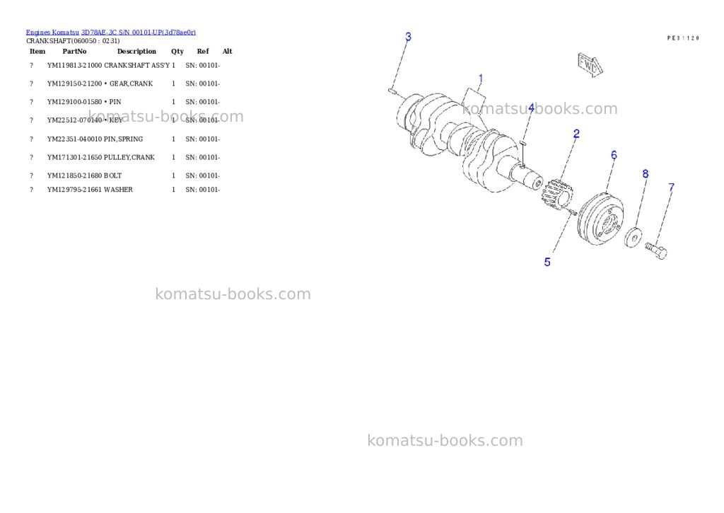 Komatsu 3D78AE-3C S/N 00101-UP Parts catalog cover Page 10