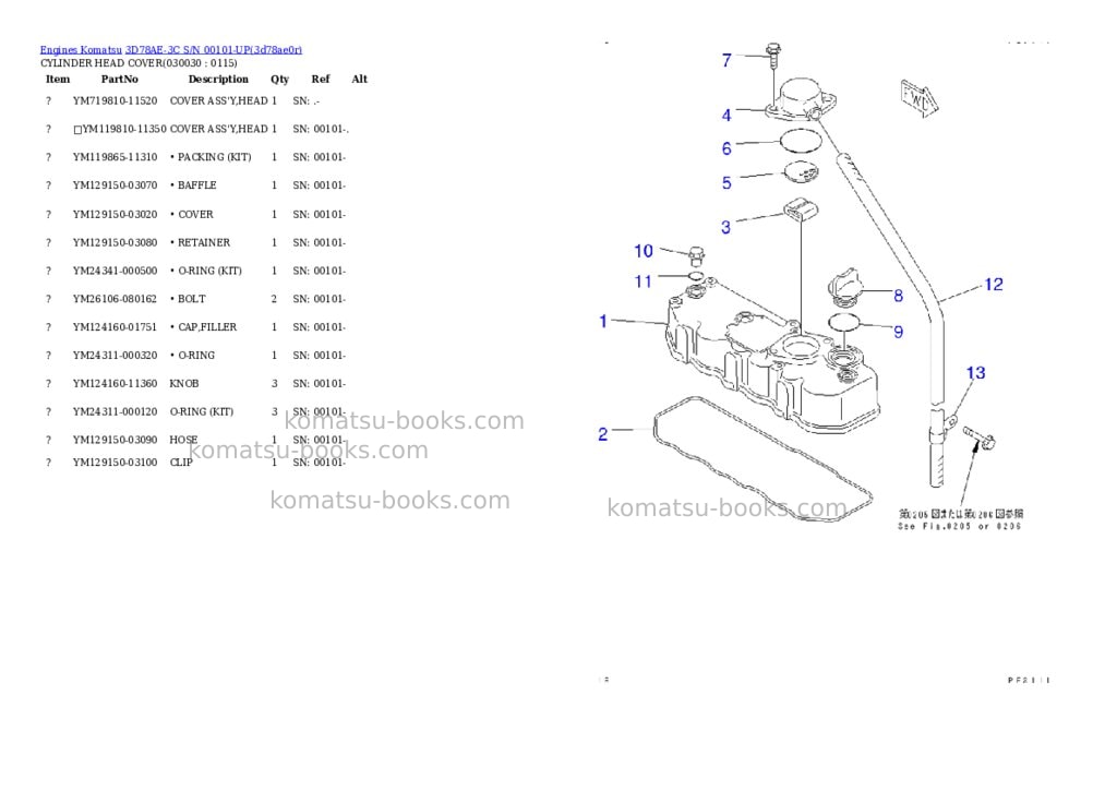 Komatsu 3D78AE-3C S/N 00101-UP Parts catalog cover Page 2