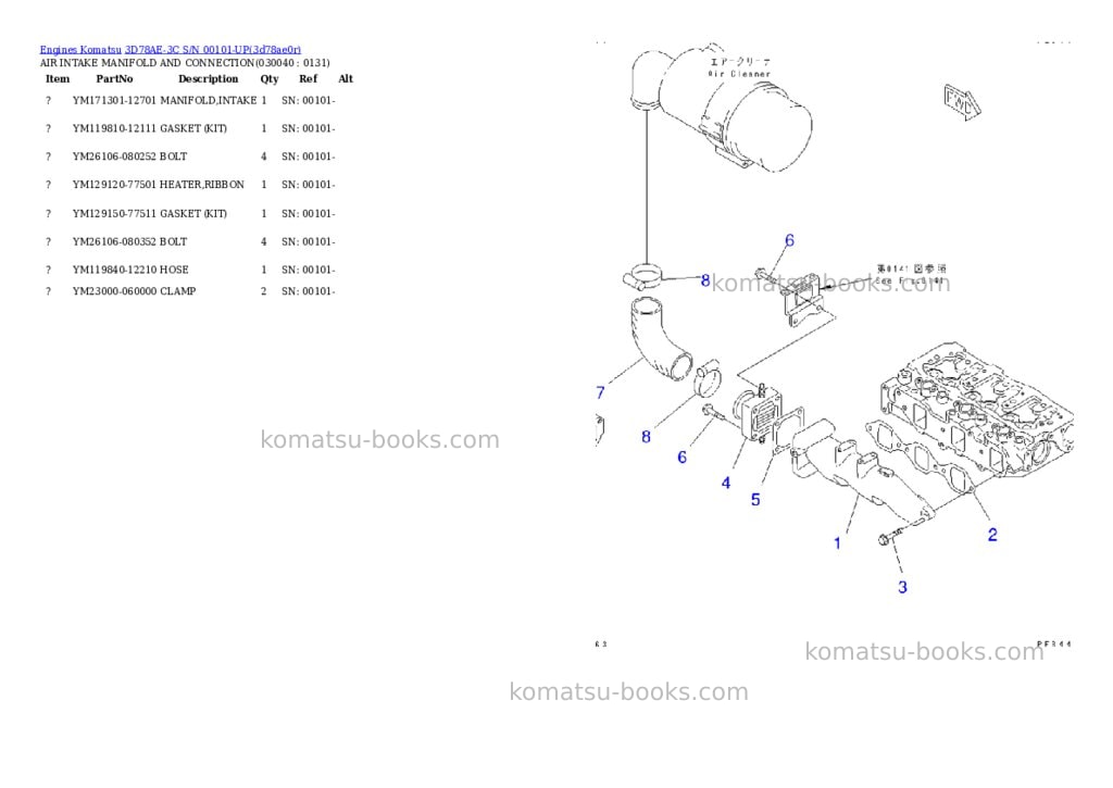 Komatsu 3D78AE-3C S/N 00101-UP Parts catalog cover Page 3