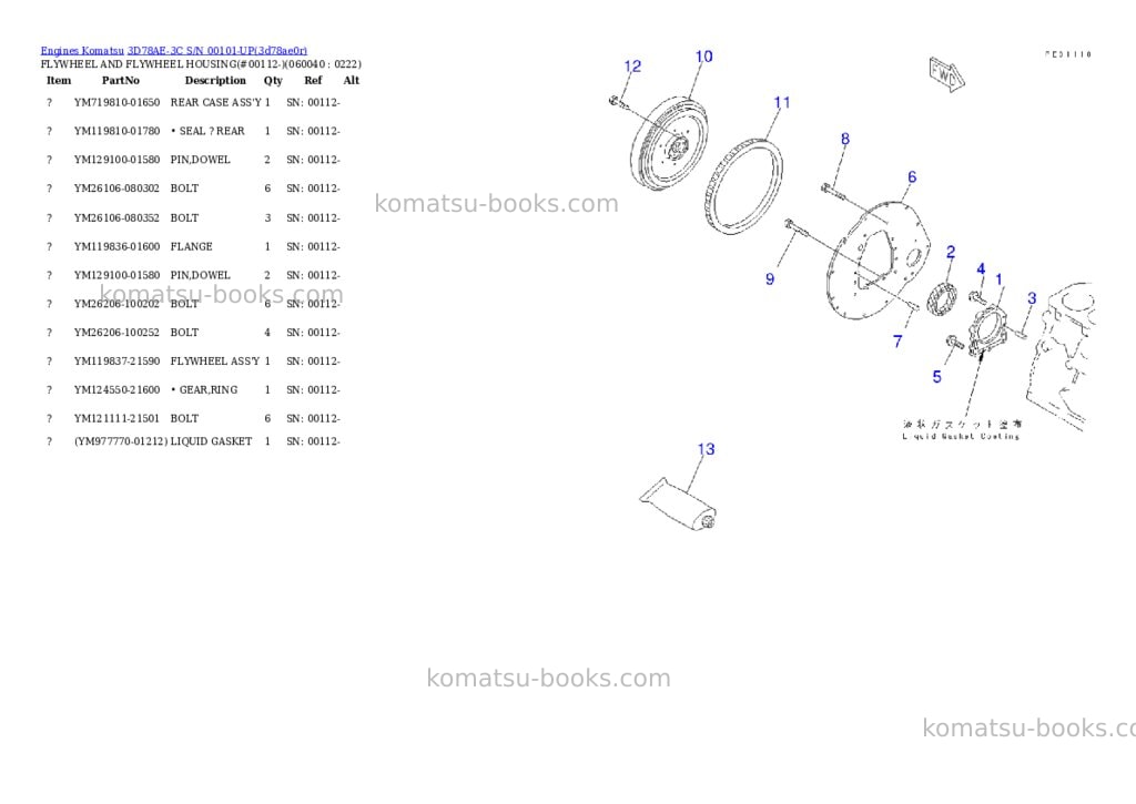Komatsu 3D78AE-3C S/N 00101-UP Parts catalog cover Page 9