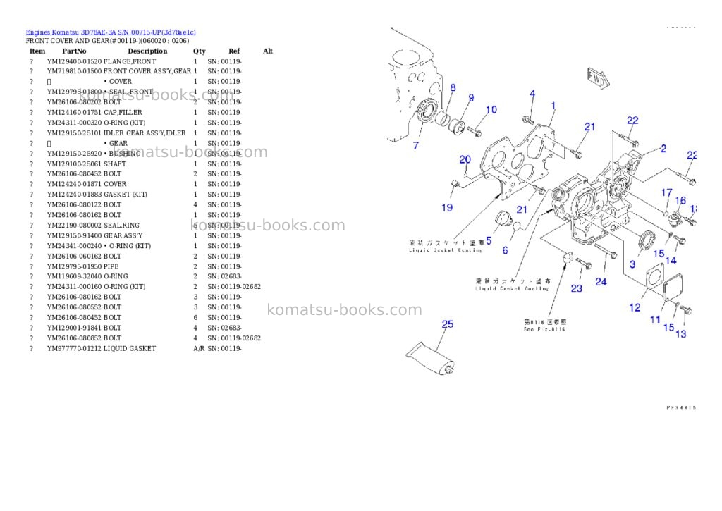 Komatsu 3D78AE-3A S/N 00715-UP Parts catalog cover Page 7