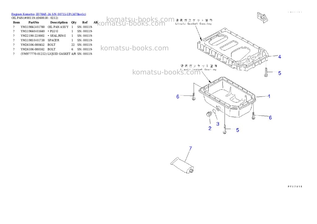 Komatsu 3D78AE-3A S/N 00715-UP Parts catalog cover Page 8