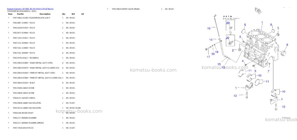 Komatsu 3D78AE-3B S/N 00101-UP Parts catalog cover