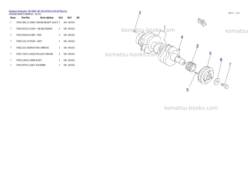 Komatsu 3D78AE-3B S/N 00101-UP Parts catalog cover Page 5