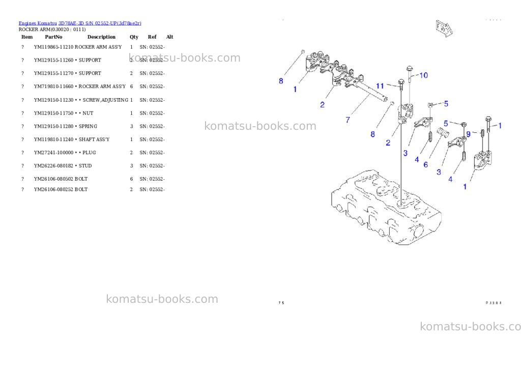 Komatsu 3d78ae-3d s/n 02552-up Parts catalog cover
