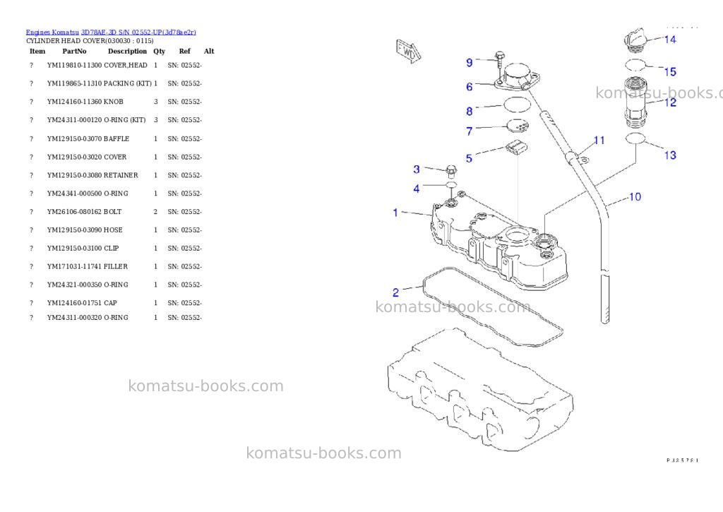 Komatsu 3d78ae-3d s/n 02552-up Parts catalog cover Page 2