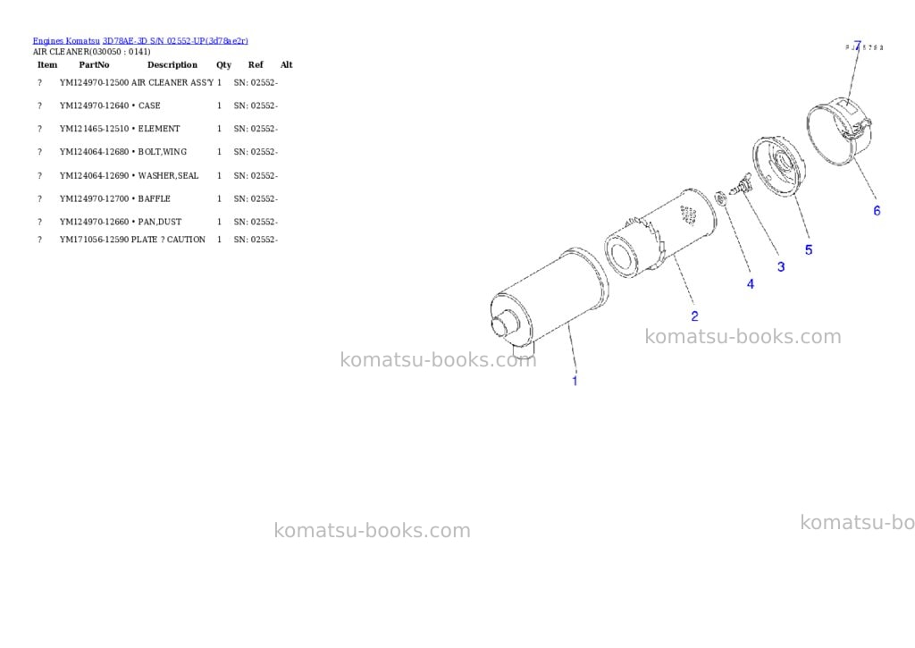 Komatsu 3d78ae-3d s/n 02552-up Parts catalog cover Page 4