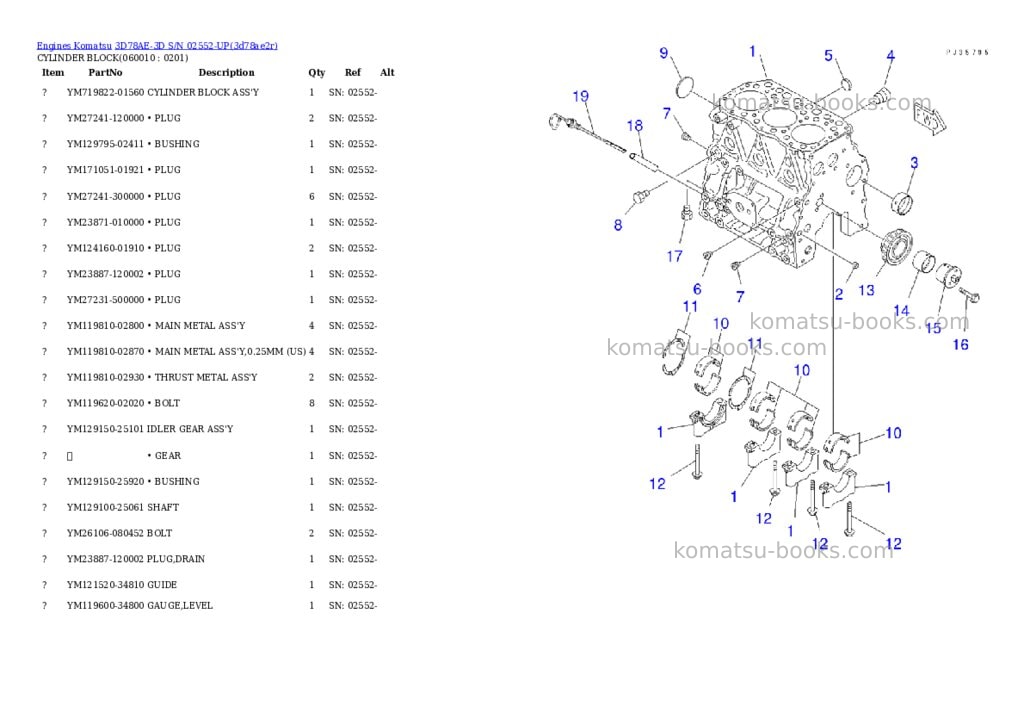 Komatsu 3d78ae-3d s/n 02552-up Parts catalog cover Page 6