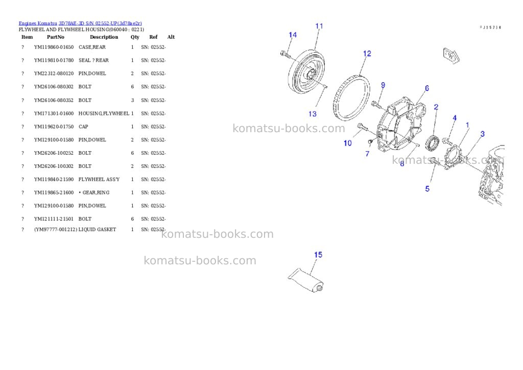 Komatsu 3d78ae-3d s/n 02552-up Parts catalog cover Page 9