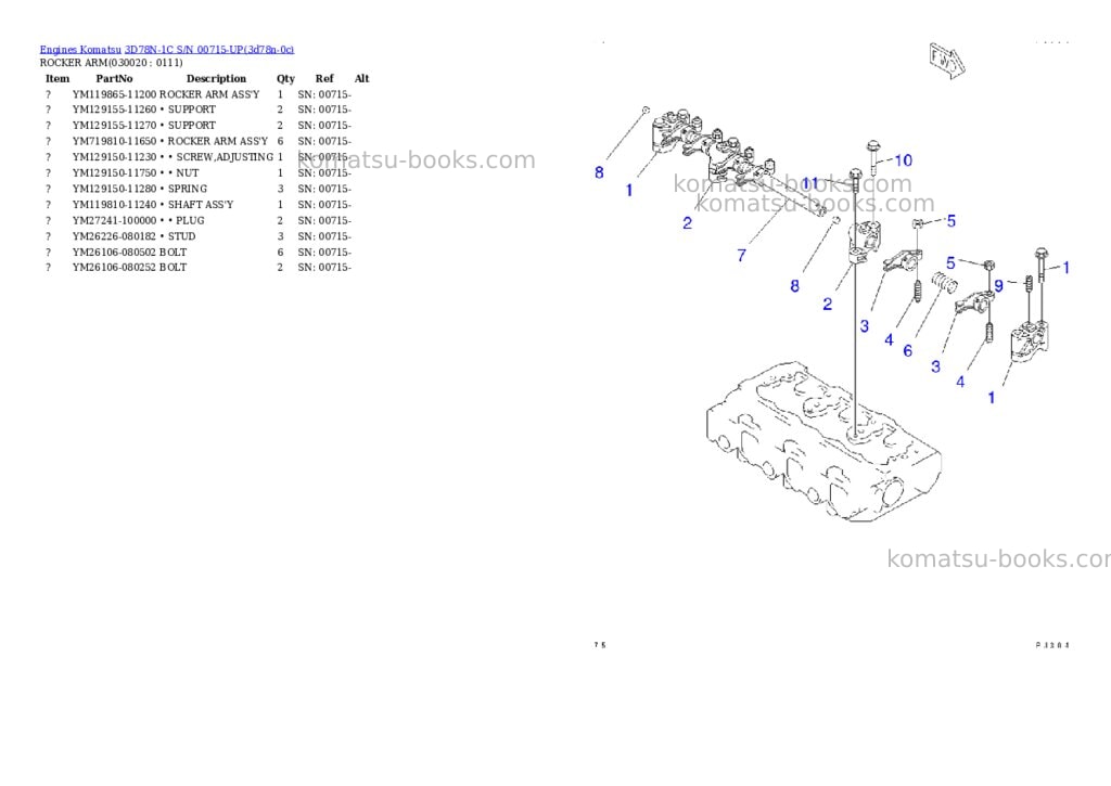 Komatsu 3d78n-1c s/n 00715-up Parts catalog cover