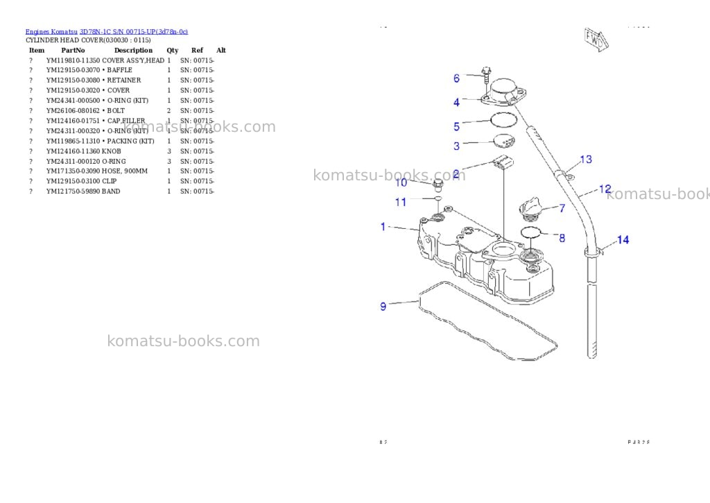 Komatsu 3d78n-1c s/n 00715-up Parts catalog cover Page 2
