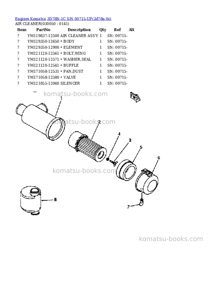 Komatsu 3d78n-1c s/n 00715-up Parts catalog cover Page 4