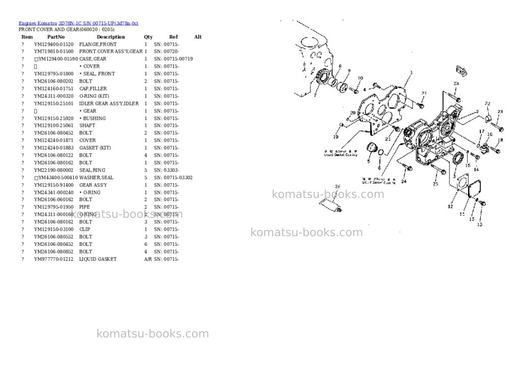 Komatsu 3d78n-1c s/n 00715-up Parts catalog cover Page 7