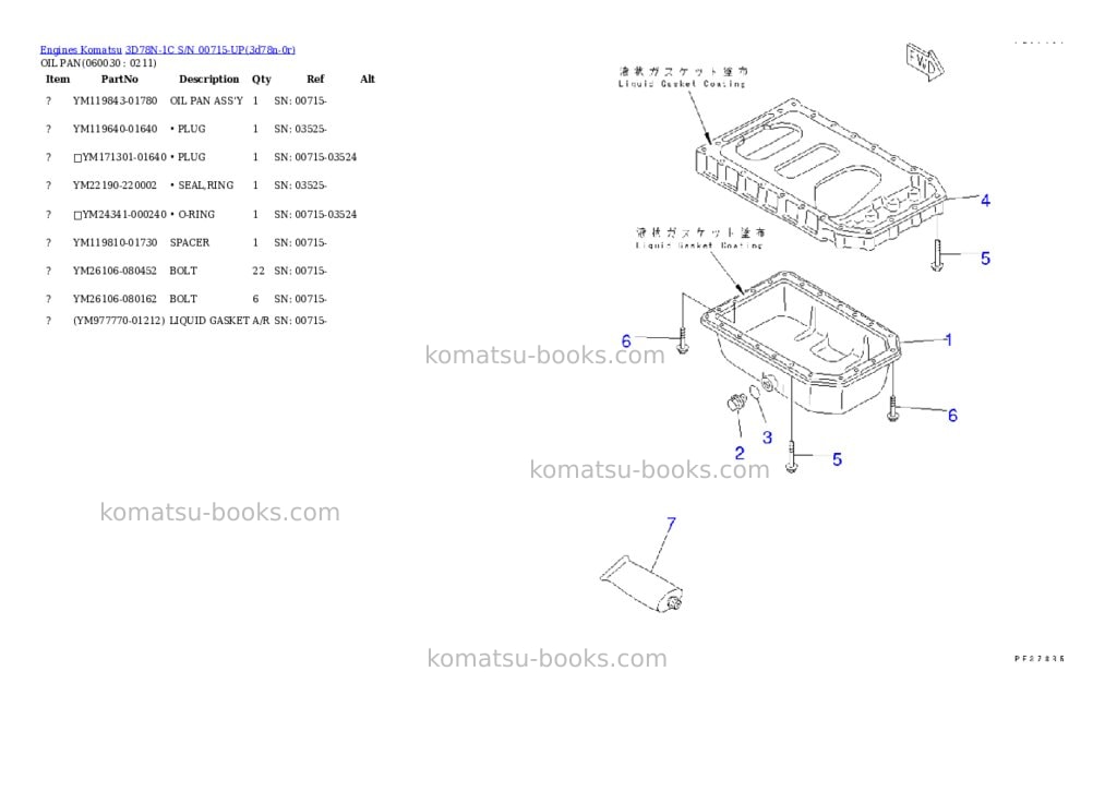 Komatsu 3D78N-1C S/N 00715-UP Parts catalog cover