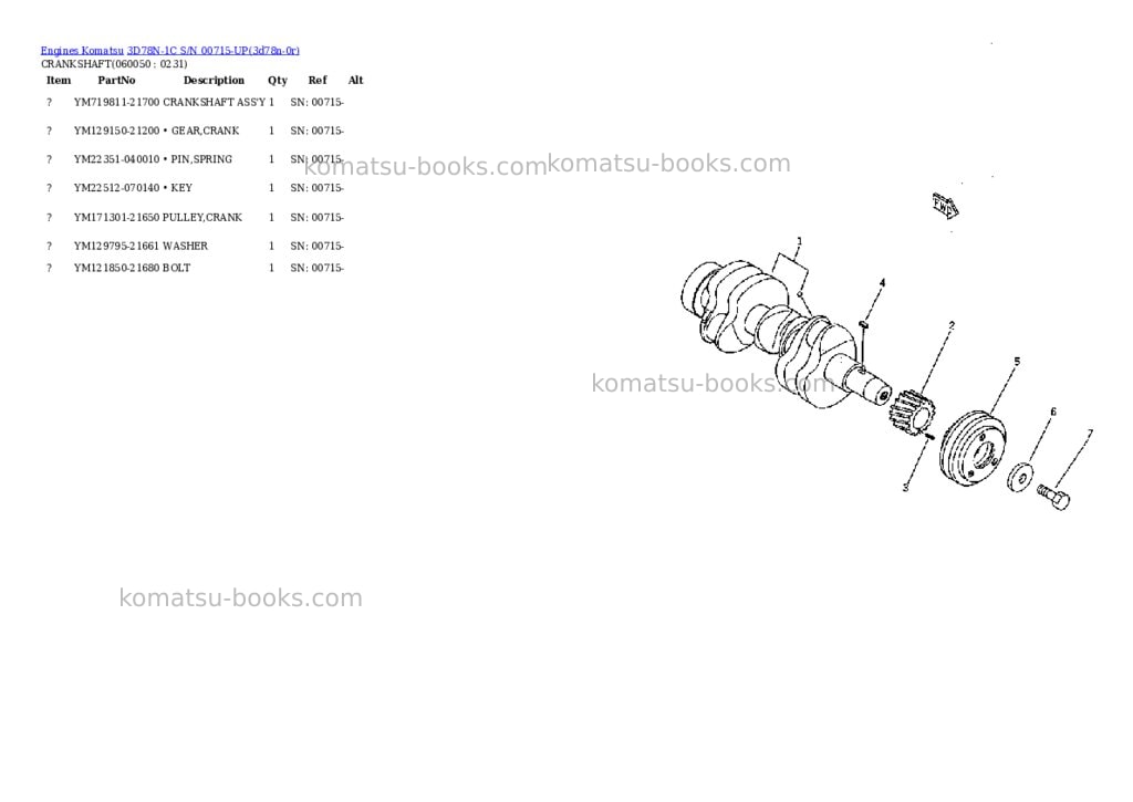 Komatsu 3D78N-1C S/N 00715-UP Parts catalog cover Page 3