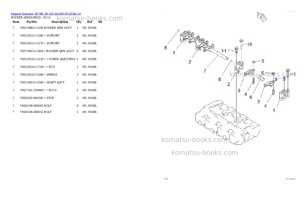 Komatsu 3D78N-1B S/N 00188-UP Parts catalog cover