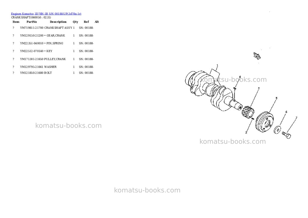 Komatsu 3D78N-1B S/N 00188-UP Parts catalog cover Page 10