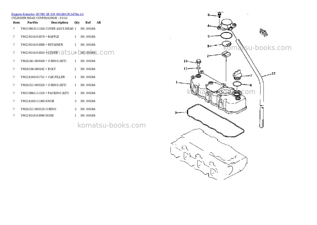 Komatsu 3D78N-1B S/N 00188-UP Parts catalog cover Page 2