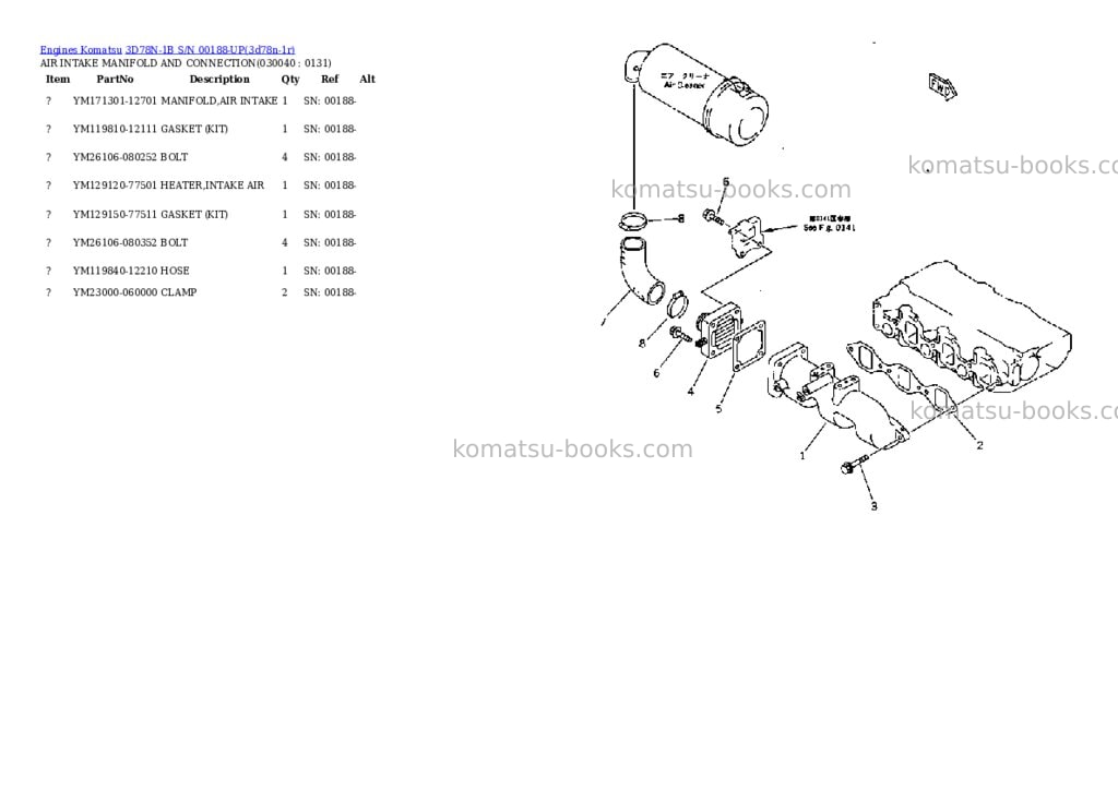 Komatsu 3D78N-1B S/N 00188-UP Parts catalog cover Page 3