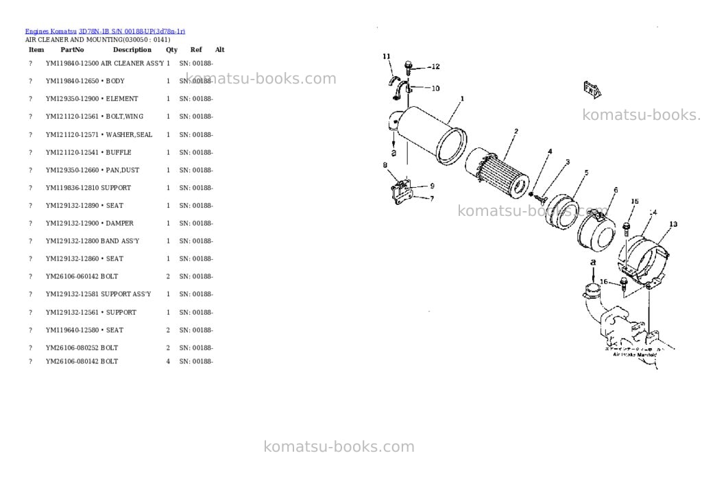 Komatsu 3D78N-1B S/N 00188-UP Parts catalog cover Page 4