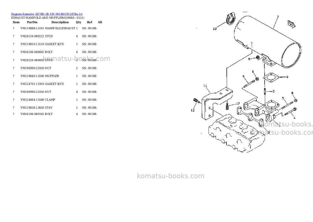 Komatsu 3D78N-1B S/N 00188-UP Parts catalog cover Page 5