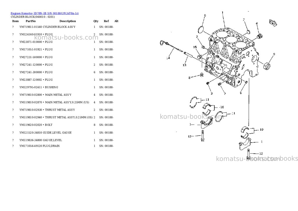 Komatsu 3D78N-1B S/N 00188-UP Parts catalog cover Page 6