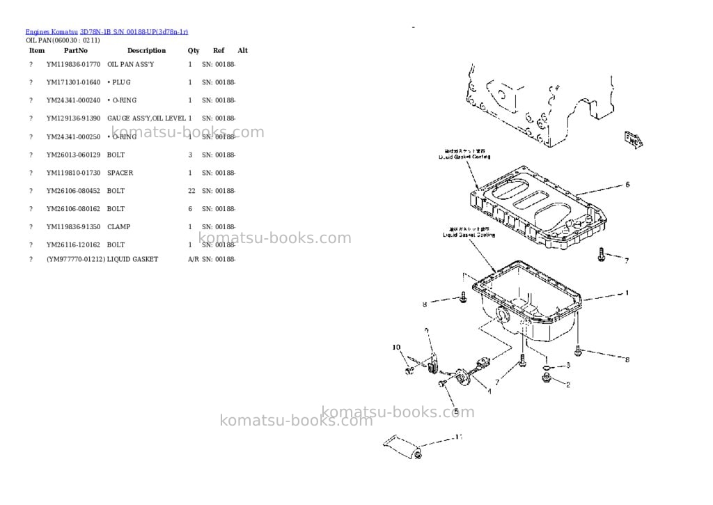 Komatsu 3D78N-1B S/N 00188-UP Parts catalog cover Page 8