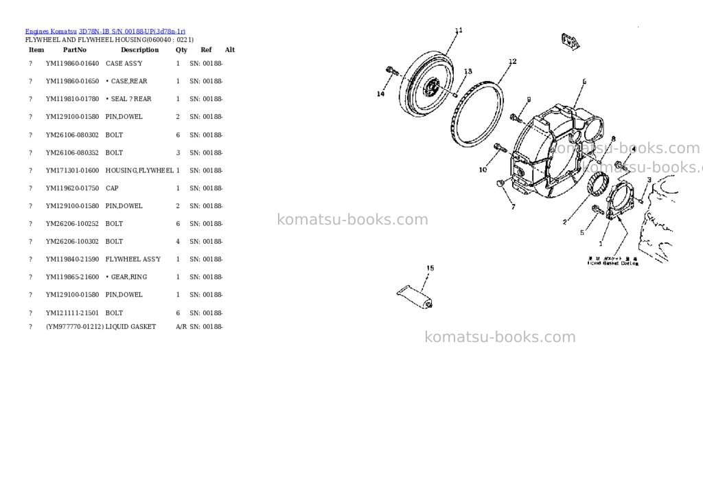 Komatsu 3D78N-1B S/N 00188-UP Parts catalog cover Page 9
