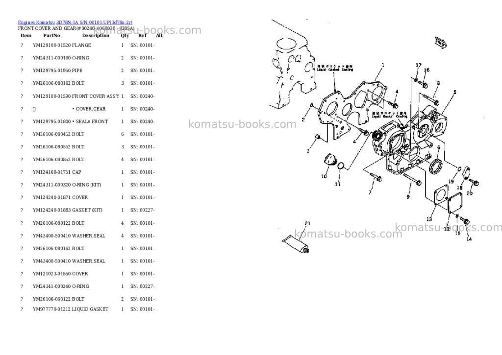 Komatsu 3d78n-1a s/n 00101-up Parts catalog cover Page 10