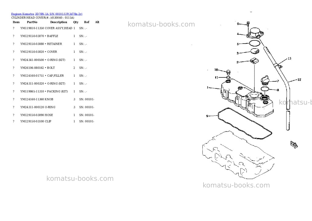 Komatsu 3d78n-1a s/n 00101-up Parts catalog cover Page 3
