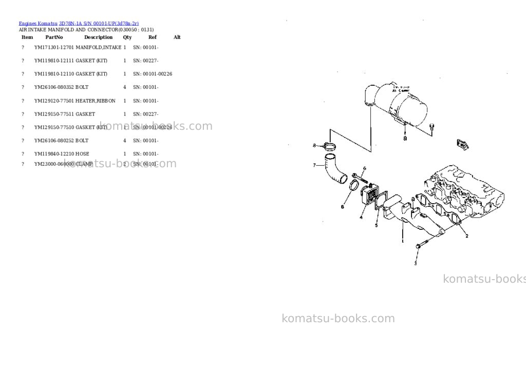 Komatsu 3d78n-1a s/n 00101-up Parts catalog cover Page 4