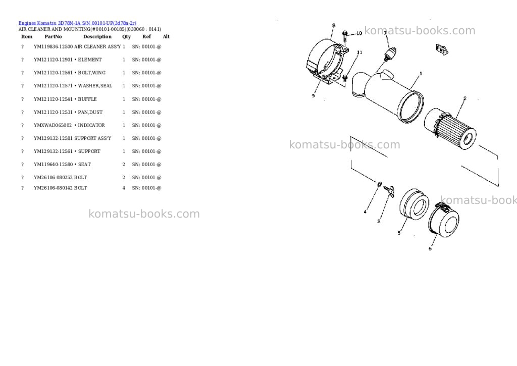 Komatsu 3d78n-1a s/n 00101-up Parts catalog cover Page 5