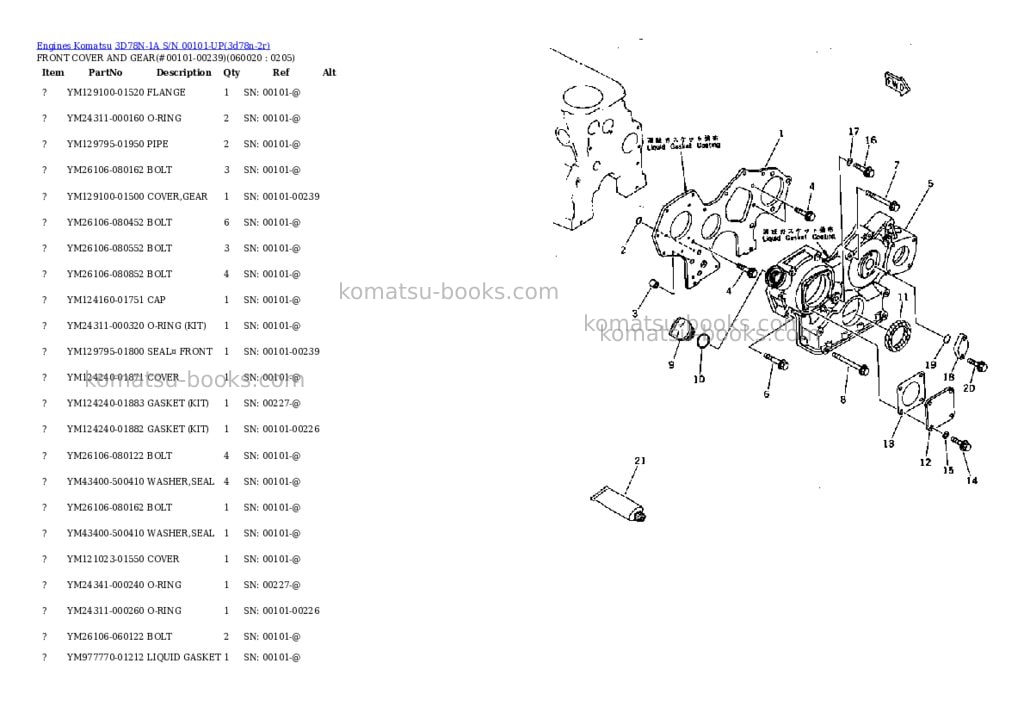 Komatsu 3d78n-1a s/n 00101-up Parts catalog cover Page 9
