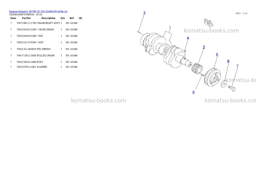 Komatsu 3d78n-1e s/n 03598-up Parts catalog cover Page 10