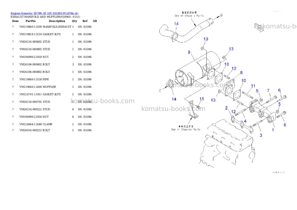 Komatsu 3d78n-1e s/n 03598-up Parts catalog cover Page 5
