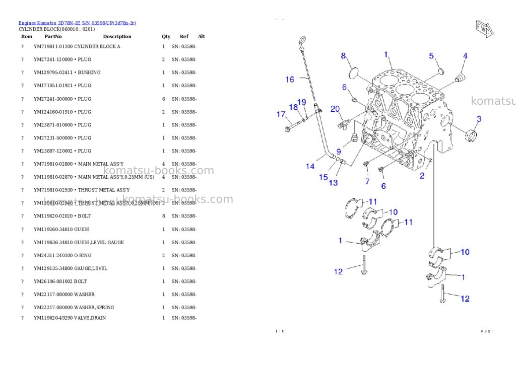 Komatsu 3d78n-1e s/n 03598-up Parts catalog cover Page 6